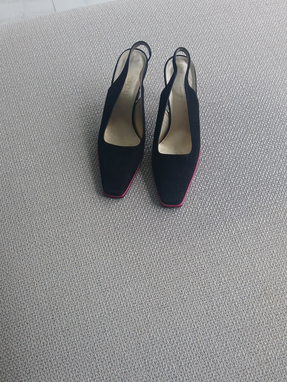 ESCADA.Black Slingback Pumps with Pink Trim